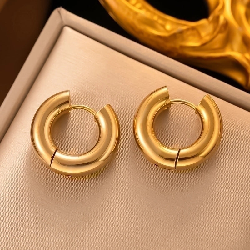 1 Pair Minimalist Round Plating 304 Stainless Steel 18K Gold Plated Hoop Earrings