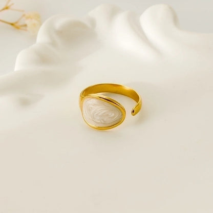 Minimalist Love Heart Shape Eye 304 Stainless Steel Rhinestones 18K Gold Plated Enamel Plating Inlay Open Rings