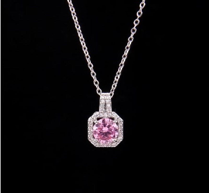 Ig Style Polygon Copper Inlay Zircon Pendant Necklace