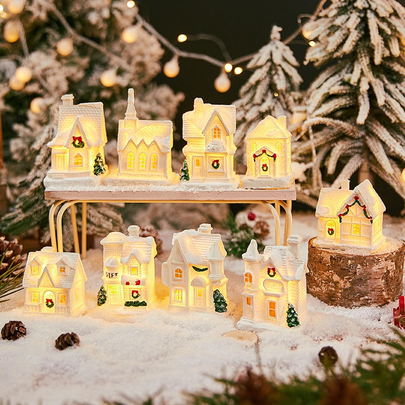 Christmas Small Ornaments Holiday Decorations Christmas Eve House Micro Landscape Luminous Desktop Window Scene Layout Gift