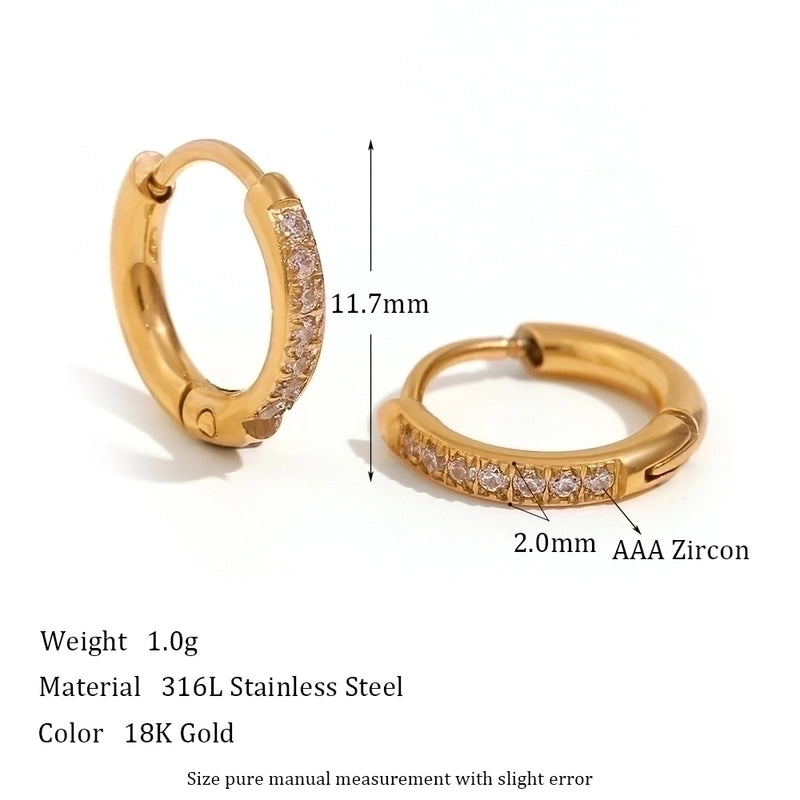 1 Pair Fashion Round Plating 304 Stainless Steel Zircon 18K Gold Plated Earrings