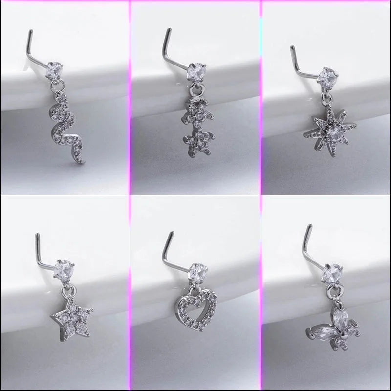 1 Piece Nose Rings & Studs Basic Classic Style Heart Shape Flower Butterfly 316L Stainless Steel Copper Plating Inlay Zircon