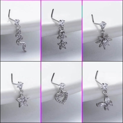 1 Piece Nose Rings & Studs Basic Classic Style Heart Shape Flower Butterfly 316L Stainless Steel Copper Plating Inlay Zircon