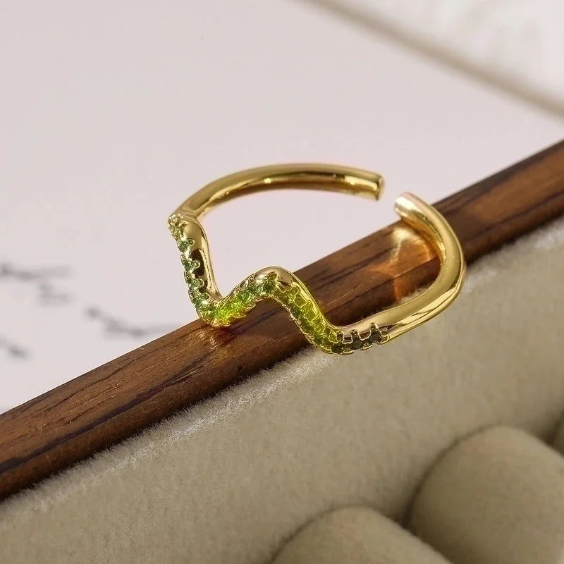 Minimalist Leaves Copper Plating Inlay Zircon 18k Gold Plated Open Rings