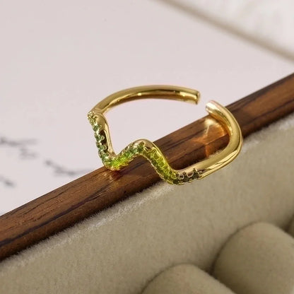 Minimalist Leaves Copper Plating Inlay Zircon 18k Gold Plated Open Rings