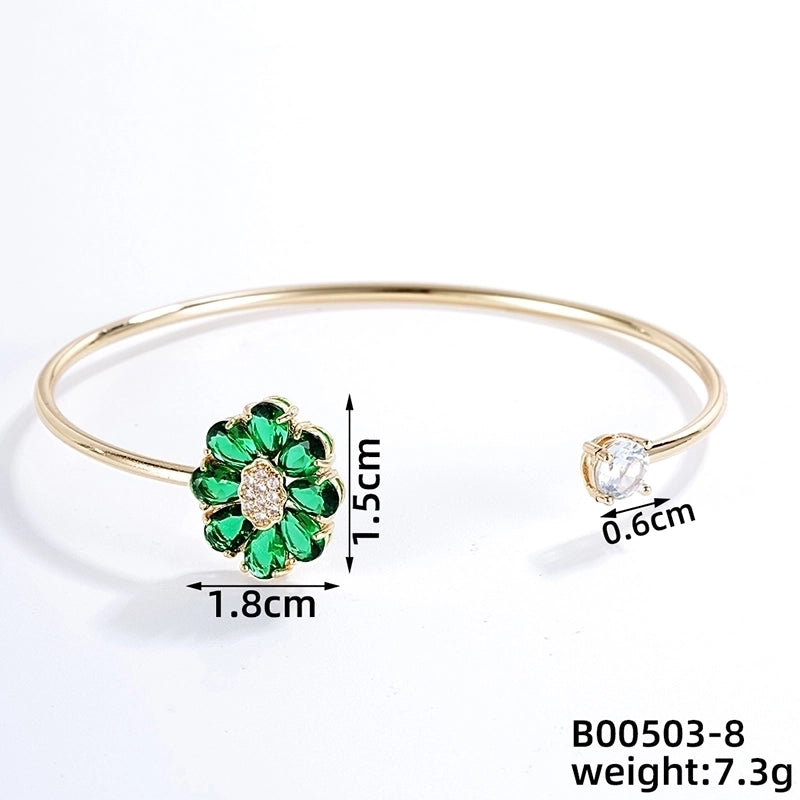 304 Stainless Steel Copper Casual Minimalist Classic Style Geometric Heart Shape Flower Zircon Bangle