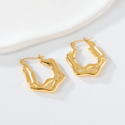 1 Pair Elegant Solid Color 316 Stainless Steel 18K Gold Plated Hoop Earrings
