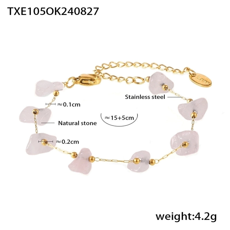 Sweet Minimalist Commute Geometric 304 Stainless Steel Natural Stone 18K Gold Plated Beaded Plating Bracelets Necklace