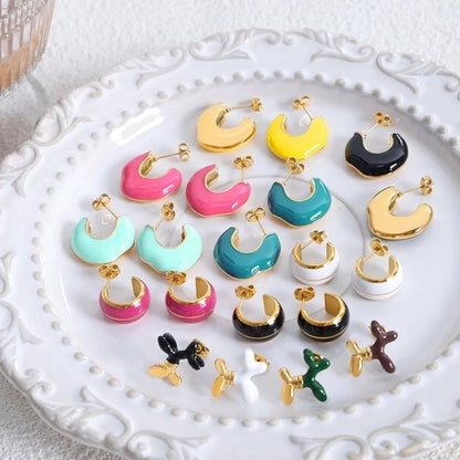 1 Pair IG Style Casual Modern Style Geometric Enamel Epoxy Plating Titanium Steel 18K Gold Plated Ear Studs