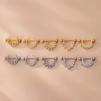 1 Piece Nipple Rings & Studs Fashion Leaf Star Moon 316L Stainless Steel Copper Plating Zircon