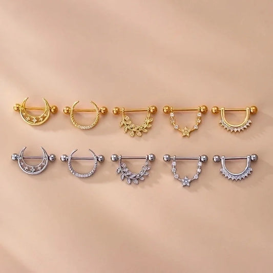1 Piece Nipple Rings & Studs Fashion Leaf Star Moon 316L Stainless Steel Copper Plating Zircon