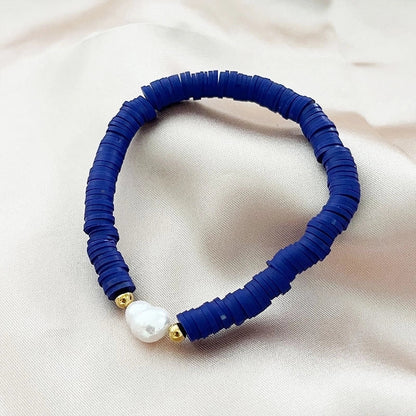 Vacation Color Block Solid Color Baroque Pearls Soft Clay Steel Ball Bracelets