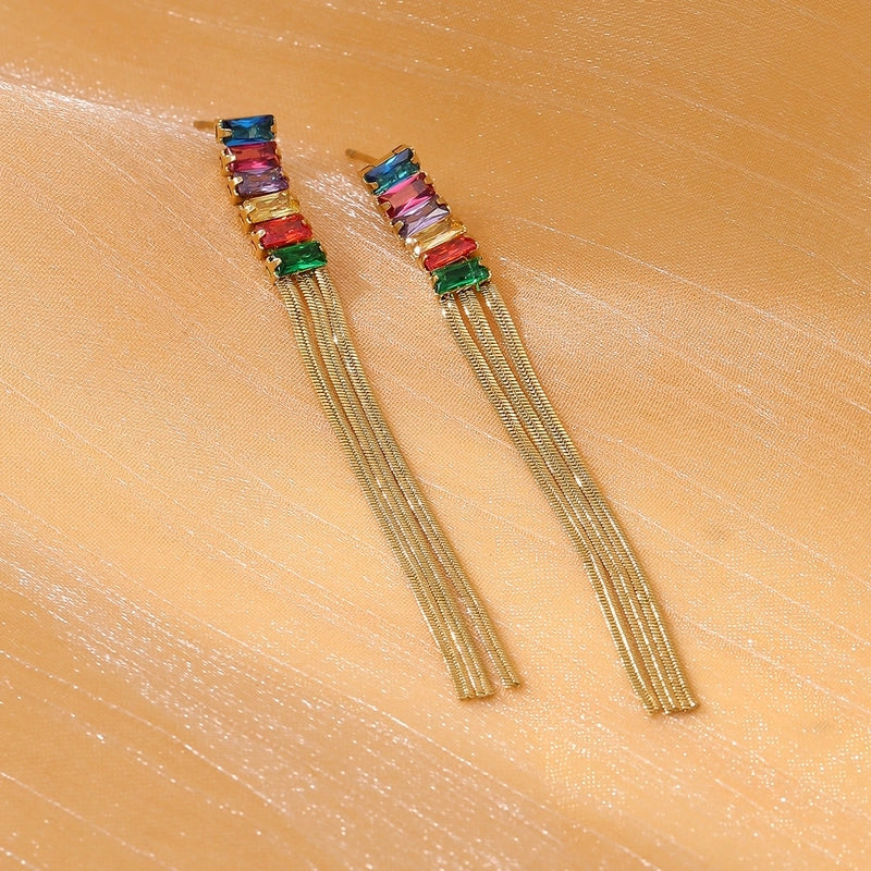 1 Pair Elegant Tassel Tassel 304 Stainless Steel Drop Earrings