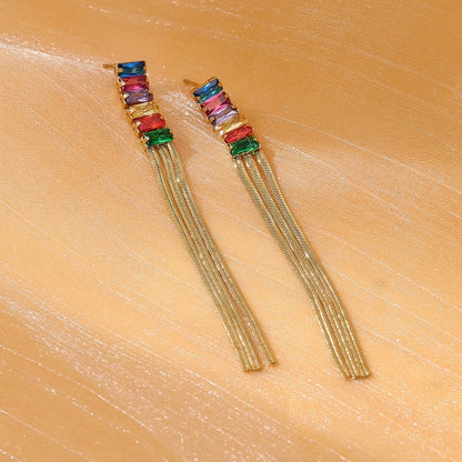 1 Pair Elegant Tassel Tassel 304 Stainless Steel Drop Earrings