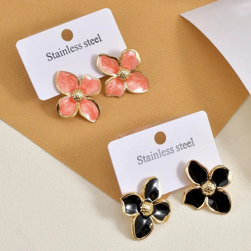 1 Pair Casual Pastoral Minimalist Flower 304 Stainless Steel Ear Studs