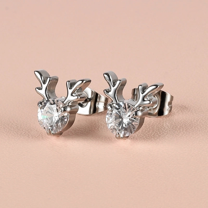 1 Pair Minimalist Classic Style Heart Shape Butterfly Deer Polishing Inlay 304 Stainless Steel Zircon 18K Gold Plated Ear Studs