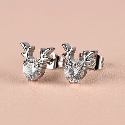 1 Pair Minimalist Classic Style Heart Shape Butterfly Deer Polishing Inlay 304 Stainless Steel Zircon 18K Gold Plated Ear Studs