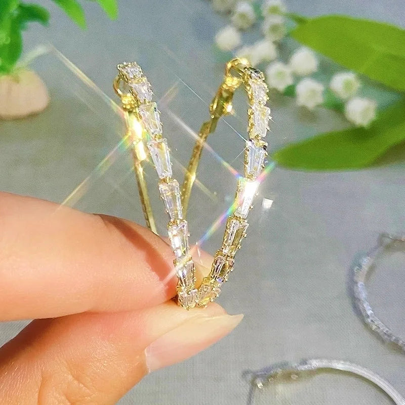 Light Luxury Zircon Super Flash Ring Earrings New Trendy Cold Style Earrings Exaggerated Big Earrings For Women ~