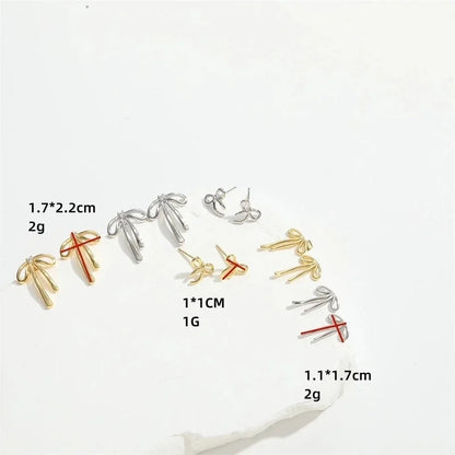 1 Pair Elegant Bow Knot Copper 14K Gold Plated Ear Studs