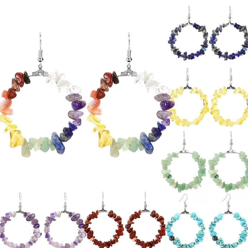 2 Pieces Ig Style Irregular Circle Beaded Plating Alloy Natural Stone Drop Earrings
