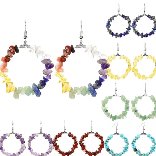 2 Pieces Ig Style Irregular Circle Beaded Plating Alloy Natural Stone Drop Earrings