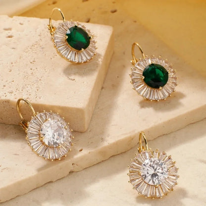 1 Pair Glam Shiny Korean Style Round Inlay Copper Zircon K Gold Plated Rhodium Plated Ear Clip