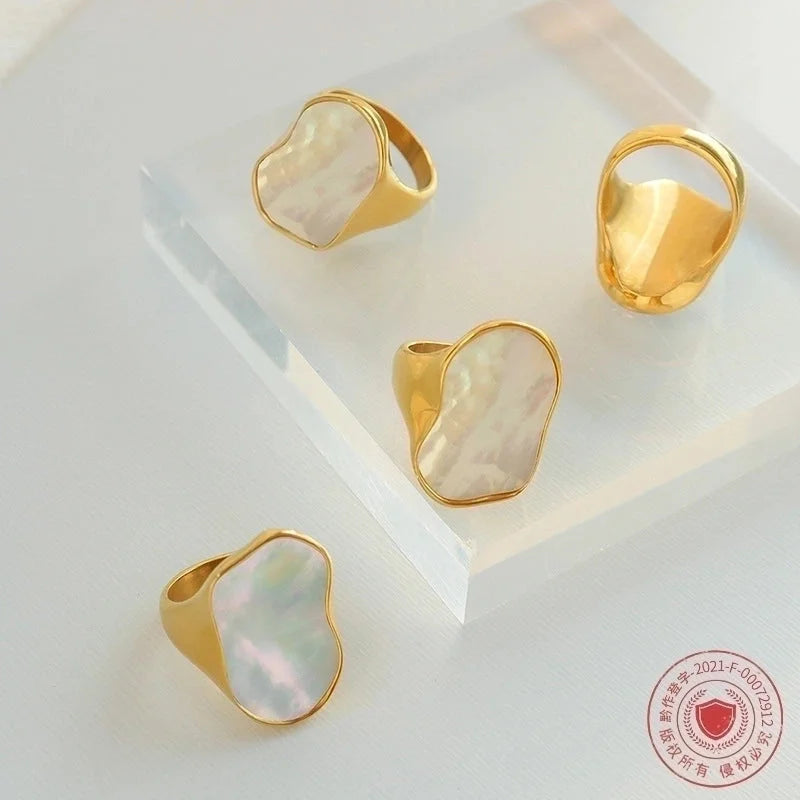 European And American Marka Exaggerated Geometry Irregular Special-shaped Niche Titanium Steel Plated 18k Real Gold Ring Female Ring A259