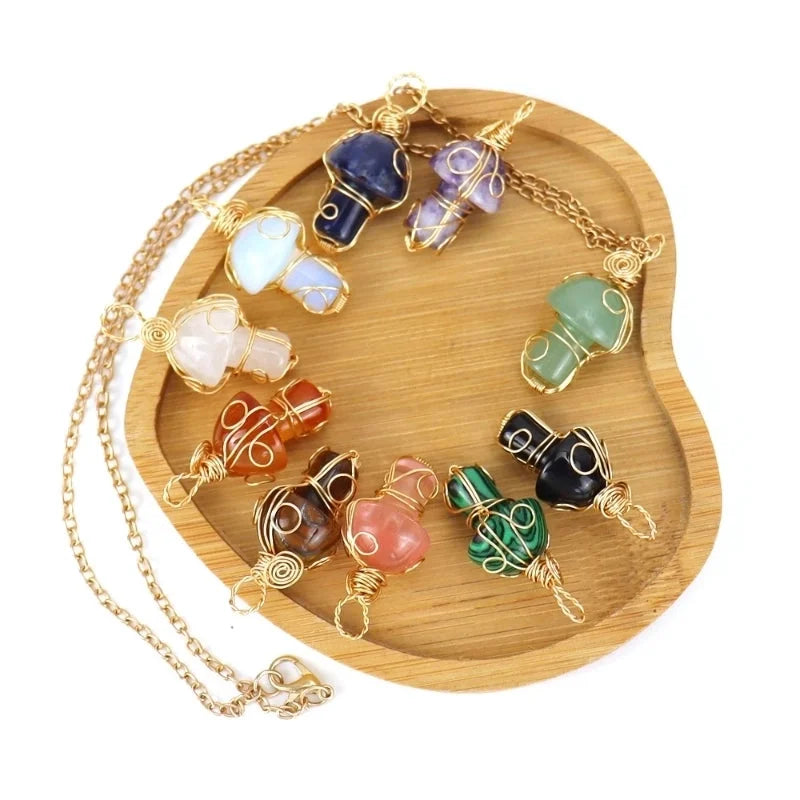 Minimalist Mushroom Natural Stone Handmade Pendant Necklace 1 Piece