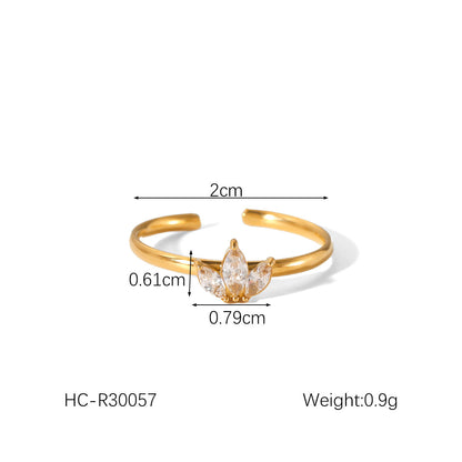 Open Ring IG Style Textured Pearl Bowknot Geometric Stainless Steel Zircon Inlay Rings