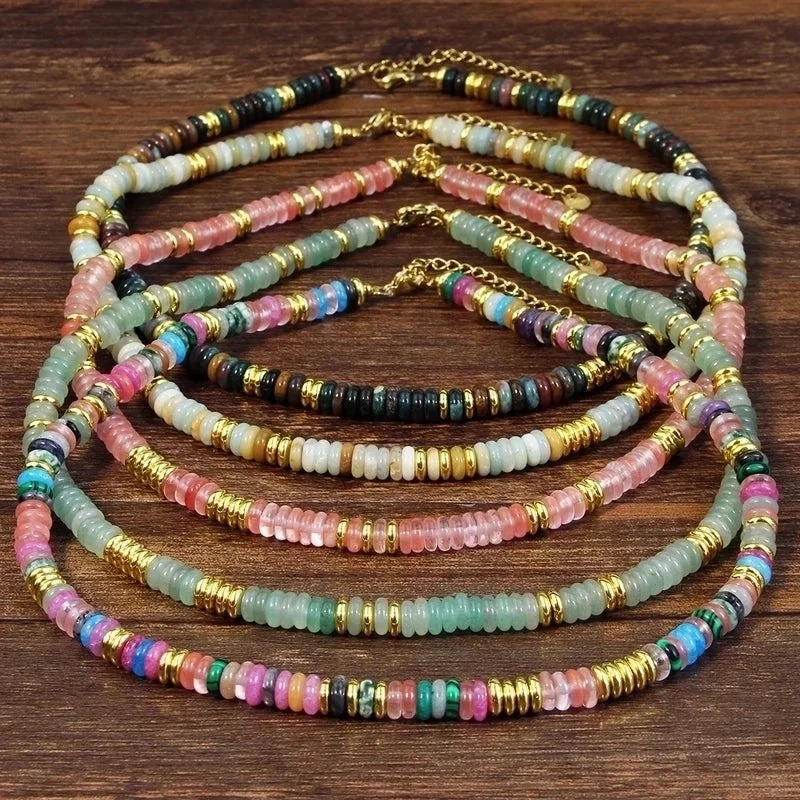 Vacation Bohemian Color Block 316 Stainless Steel Natural Stone Necklace In Bulk