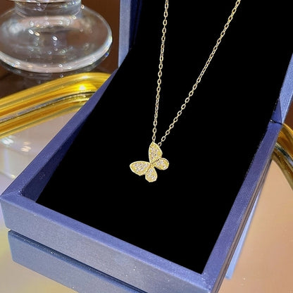 Elegant Classic Style Geometric Moon Bow Knot Titanium Steel Zircon Pendant Necklace