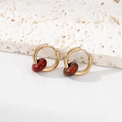 6 Pieces Fashion Round 201 Stainless Steel Natural Stone Earrings