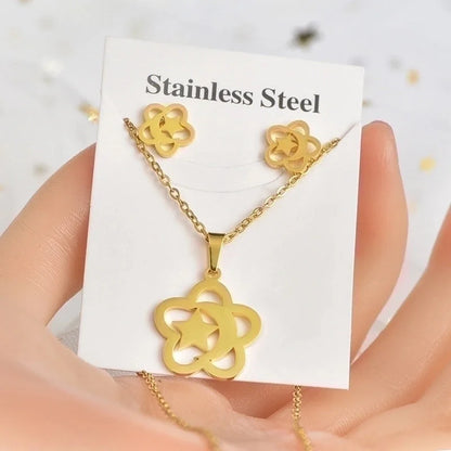 Elegant Guitar Star Snowflake Titanium Steel Plating Women's Earrings Necklace 1 Set