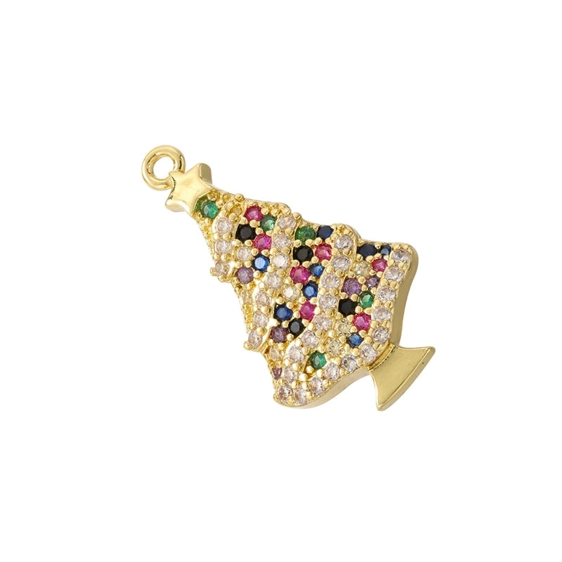 1 Piece 12*19.5mm 13*23.5mm 14*23mm Hole 1~1.9mm Copper Artificial Pearls Zircon 18K Gold Plated Christmas Tree Santa Claus Christmas Socks Pendant Jewelry Accessories