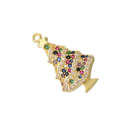 1 Piece 12*19.5mm 13*23.5mm 14*23mm Hole 1~1.9mm Copper Artificial Pearls Zircon 18K Gold Plated Christmas Tree Santa Claus Christmas Socks Pendant Jewelry Accessories