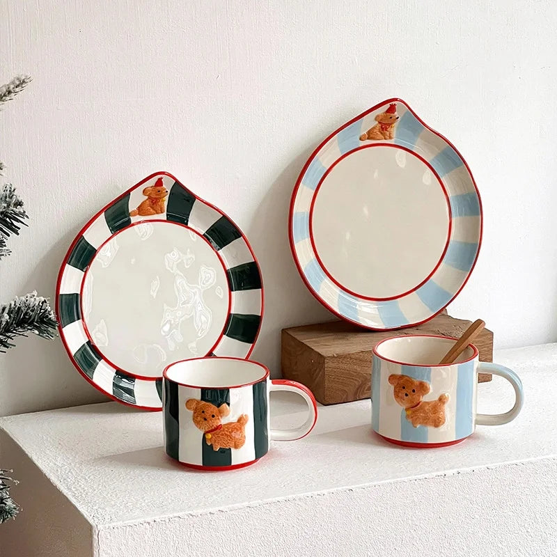 Casual Cute Pastoral Dog Ceramics Mug 1 Set