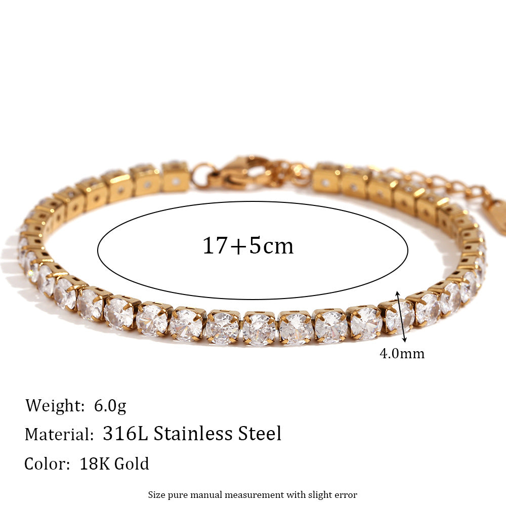 Women Fashion Quadrilateral Circle Geometric Stainless Steel 18K Gold Plated Bracelets