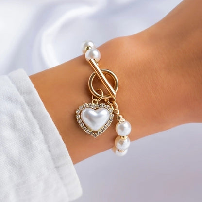 Lady Heart Shape Imitation Pearl Alloy Bracelets