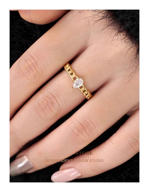 Titanium Steel Minimalist Classic Style Inlay Solid Color Rhinestones Rings