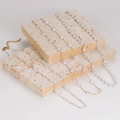 Casual Minimalist Round Heart Shape 304 Stainless Steel Artificial Pearl Necklace