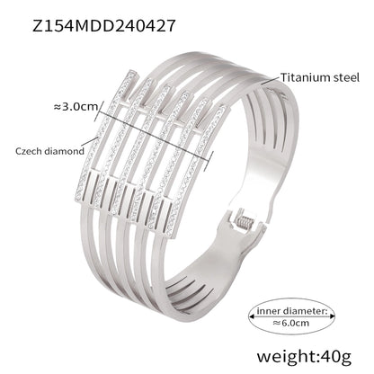 Casual Minimalist Hexagon Round Titanium Steel 18K Gold Plated Rhinestones Bangle In Bulk