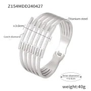 Casual Minimalist Hexagon Round Titanium Steel 18K Gold Plated Rhinestones Bangle In Bulk