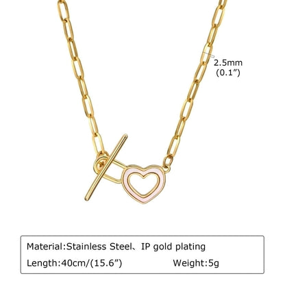 Stainless Steel Copper 18K Gold Plated IG Style Toggle Inlay Round Heart Shape Flower Shell Zircon Necklace