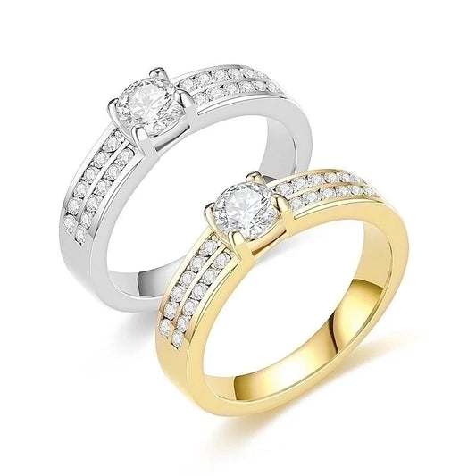 Romantic Shiny Round Titanium Steel Zircon 18K Gold Plated Polishing Plating Inlay Rings