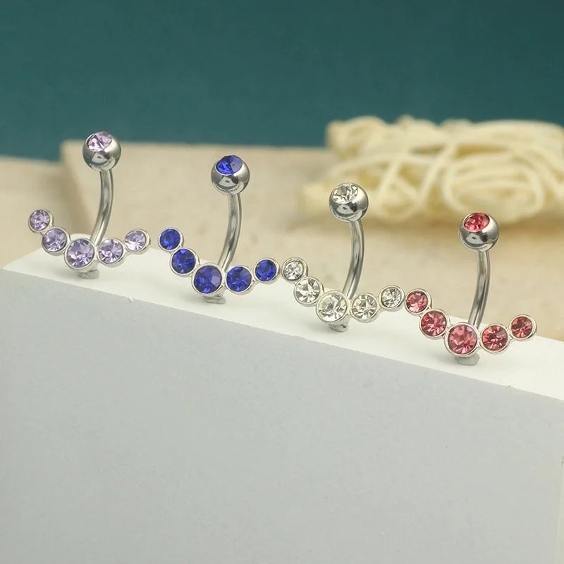 1 Piece Belly Rings Minimalist Classic Style Solid Color 304 Stainless Steel Inlay Zircon Belly Rings