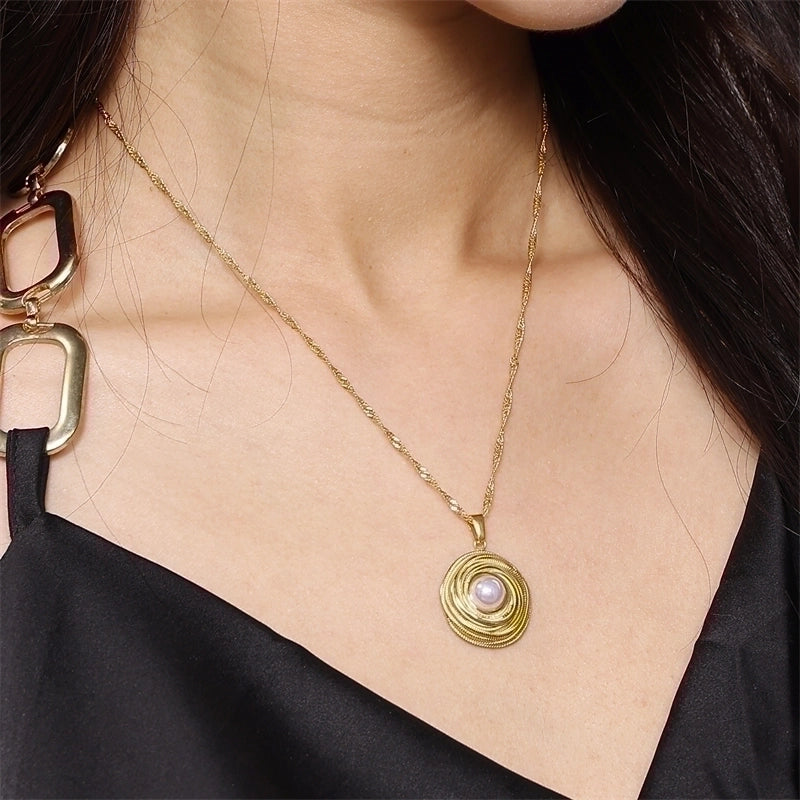 Elegant Lady Geometric 304 Stainless Steel Pearl 18K Gold Plated Plating Inlay Rings Earrings Necklace