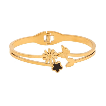 Elegant Minimalist Flower Butterfly 304 Stainless Steel 18K Gold Plated Zircon Bangle In Bulk