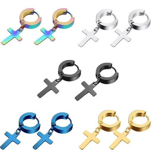 Korean Fashion Simple Cross Titanium Steel Men\'s Earrings Earrings Earrings Earrings Designed Hot Women\'s Fashion