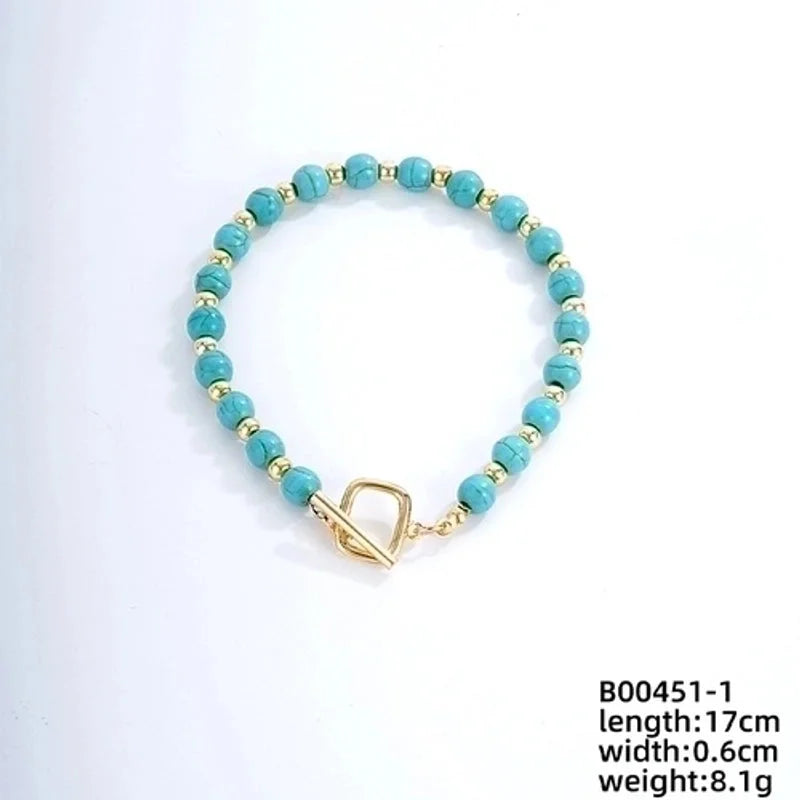 Vintage Style Ethnic Style Geometric 304 Stainless Steel Turquoise K Gold Plated Bracelets In Bulk