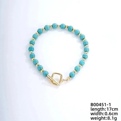 Vintage Style Ethnic Style Geometric 304 Stainless Steel Turquoise K Gold Plated Bracelets In Bulk